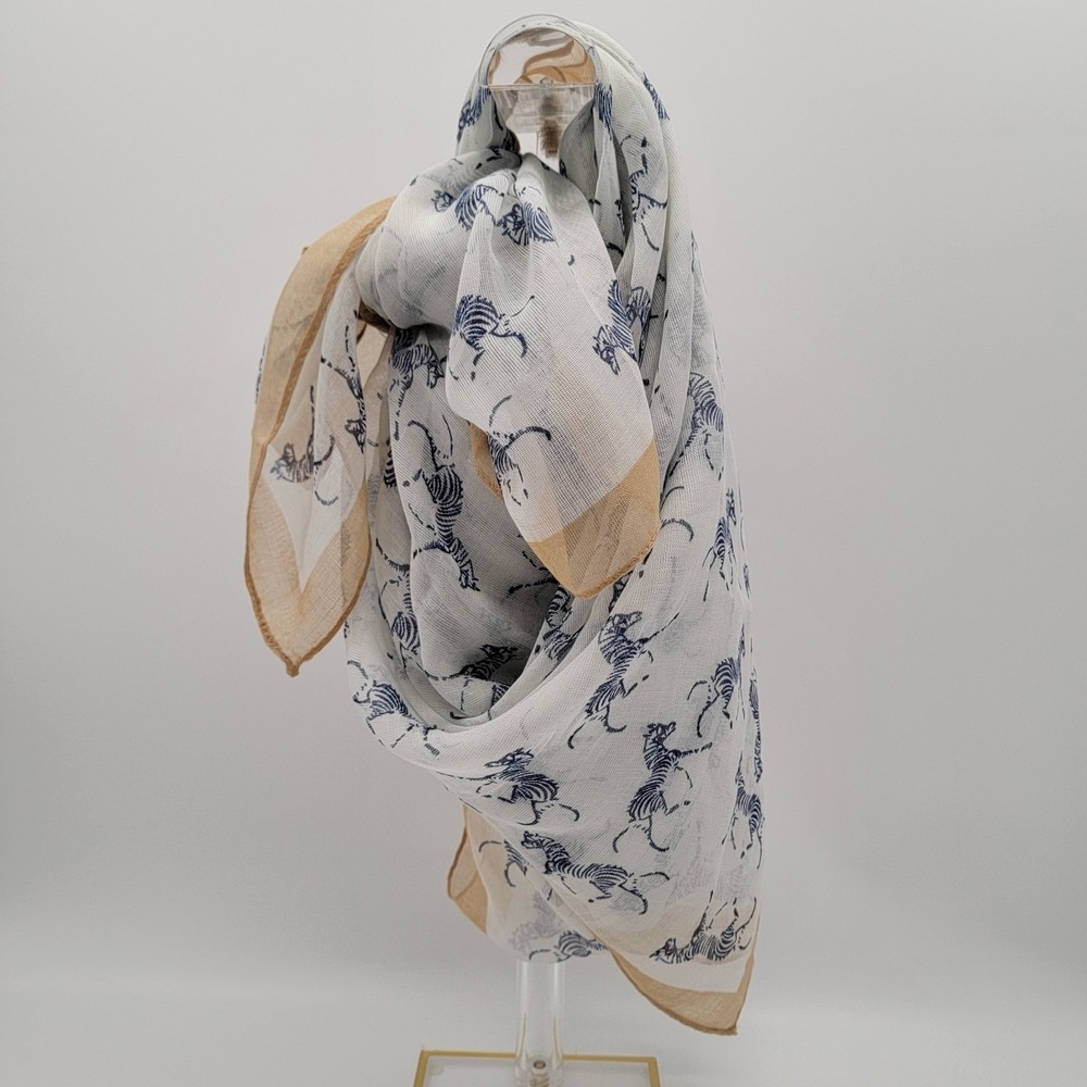 Safari Animal Print Polyester Scarf Blue Zebras Lightweight Sheer 66"x41" Tan